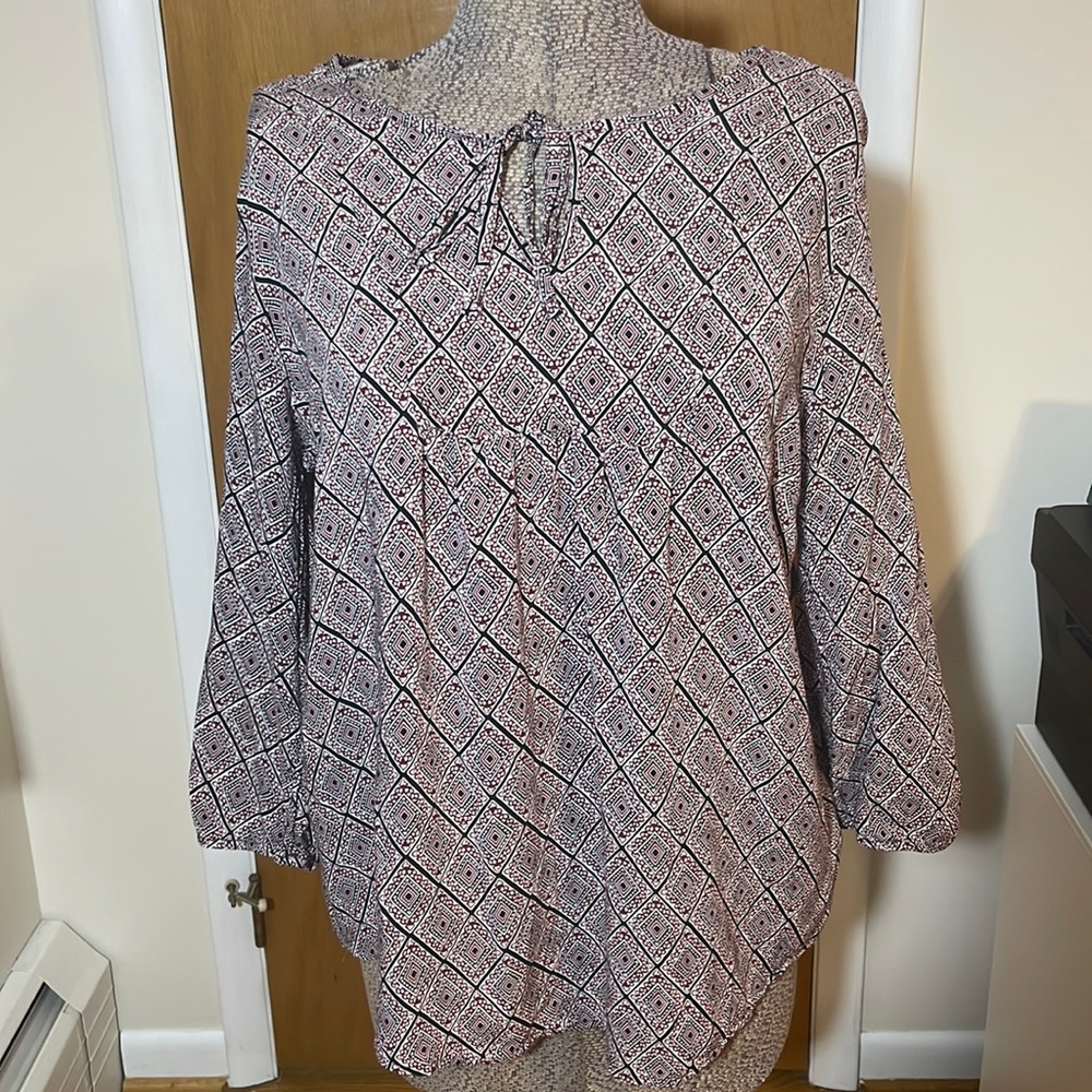 Como Vintage Womens XL Diamond Print High Low Light Weight Blouse